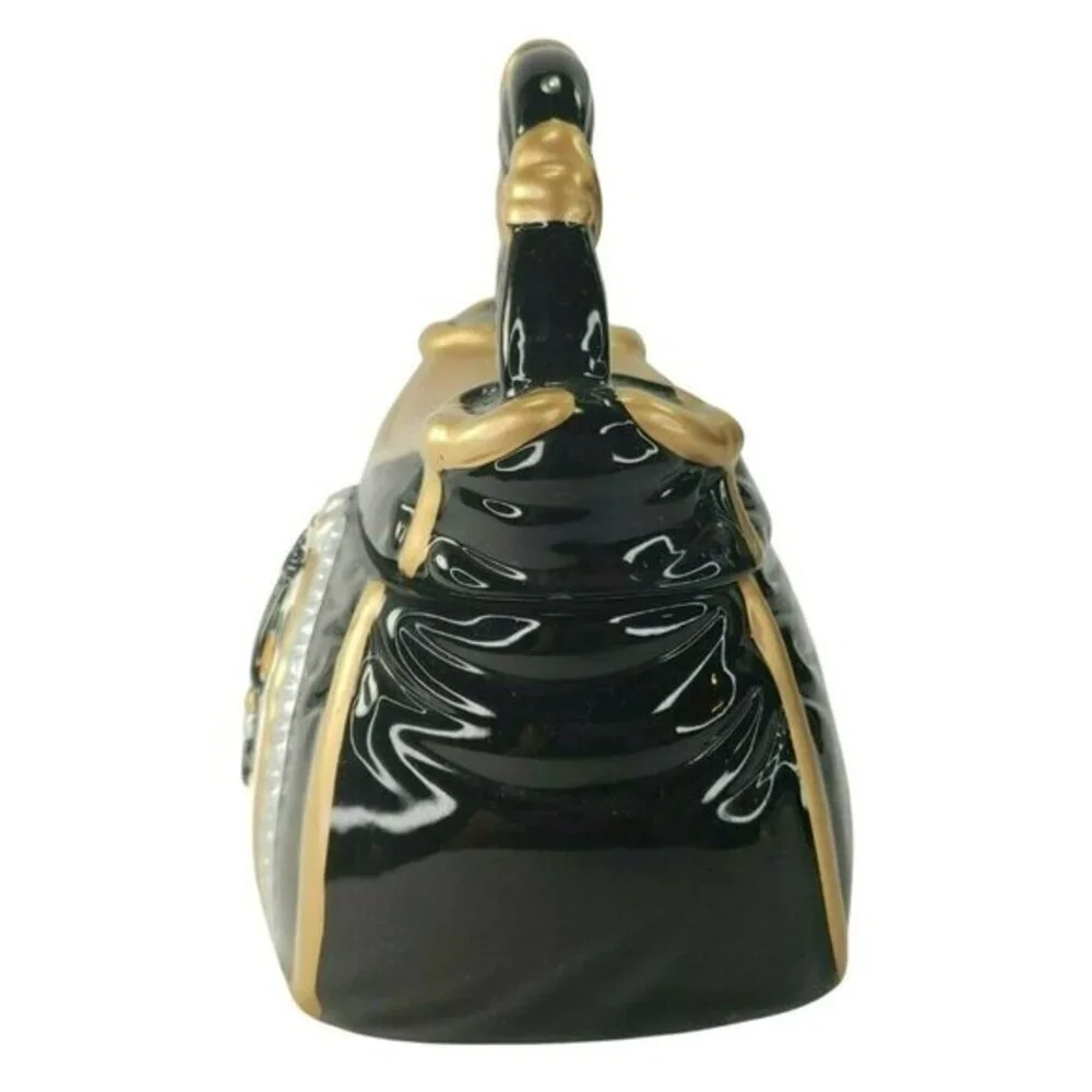 Davids Cookies Jar Ceramic Purse Cookie Snack Leopard Pattern Silver Gold Emboss